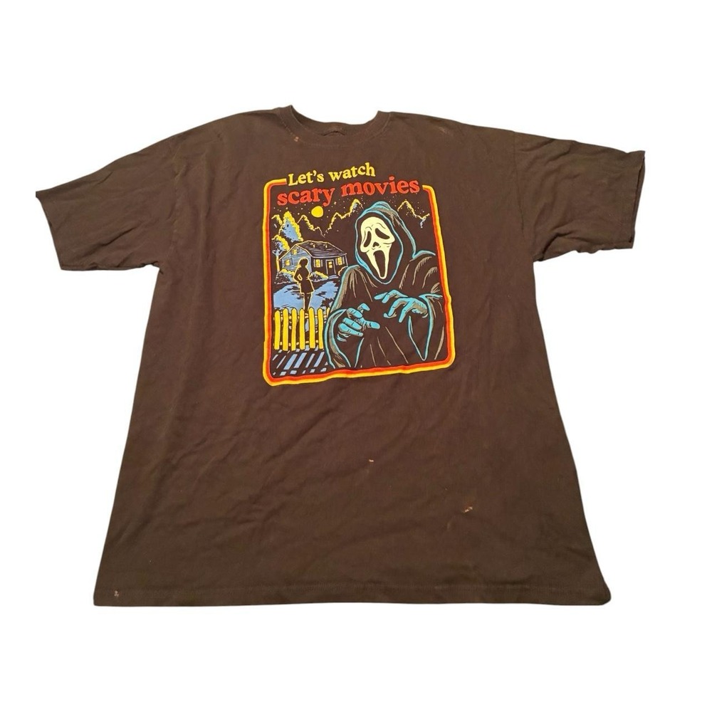 Ghostface Scream Let's Watch Scary Movies Graphic T-Shirt Black Horror Mens XL
